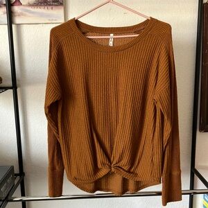 Long sleeve waffle knit shirt